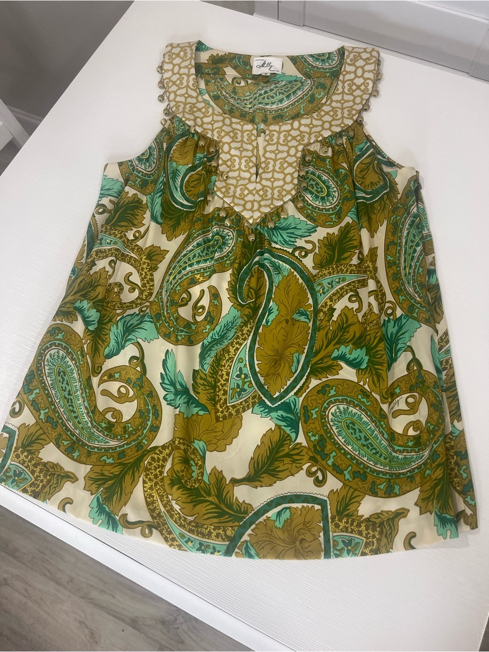 Milly of New York Sleeveless Paisley Silk Print Top